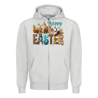 Dove Grey Happy Easter with Cowboy Zipper Hoodie - NancyCooperArtShop