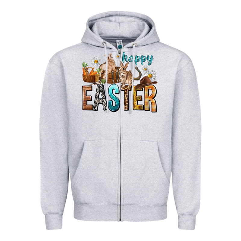 Happy Easter With Cowboy Zipper Hoodie by NancyCooperArtShop | Teevron