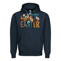 Navy Happy Easter with Cowboy Zipper Hoodie - NancyCooperArtShop