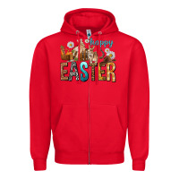Red Happy Easter with Cowboy Zipper Hoodie - NancyCooperArtShop