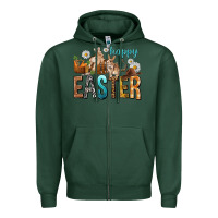 Sports Green Happy Easter with Cowboy Zipper Hoodie - NancyCooperArtShop