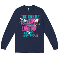 Navy The Thunder Rolls And The Lıghtnıng Strikes Long Sleeve Tee - JahusDesignShop