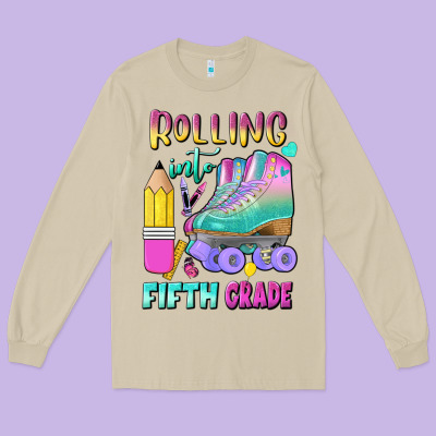 Rolling Into Fifth Grade Long Sleeve Tee Designed By Bundleandbundleshop