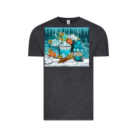 Vintage Black winter coffee cups with gnome Vintage Tee - NancyCooperArtShop