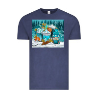 Vintage Denim winter coffee cups with gnome Vintage Tee - NancyCooperArtShop