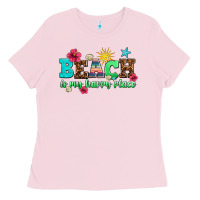 Bubblegum Pink beach is my happy place Ladies Tee - AdoDesignShop