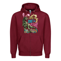 Burgundy Happy Easter Day T-rex Zipper Hoodie - NancyCooperArtShop