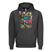 Charcoal Heather Happy Easter Day T-rex Zipper Hoodie - NancyCooperArtShop