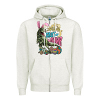 Oatmeal Heather Happy Easter Day T-rex Zipper Hoodie - NancyCooperArtShop