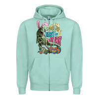 Seafoam Happy Easter Day T-rex Zipper Hoodie - NancyCooperArtShop