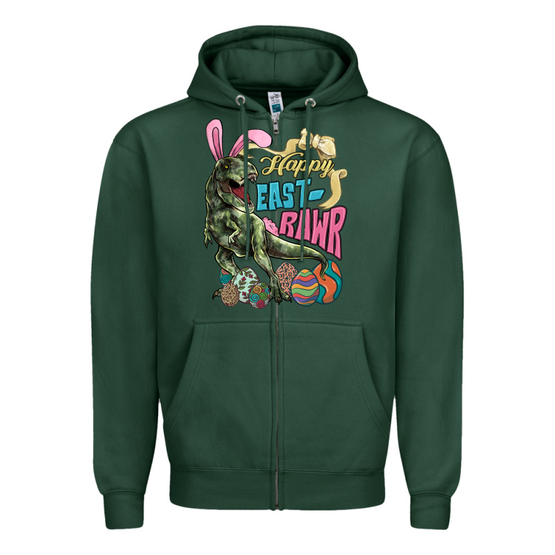 Happy Easter Day T-rex Zipper Hoodie by NancyCooperArtShop | Teevron