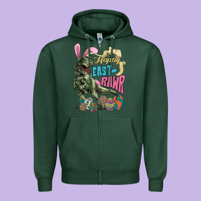 Happy Easter Day T-rex Zipper Hoodie Designed By Nancycooperartshop