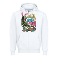 White Happy Easter Day T-rex Zipper Hoodie - NancyCooperArtShop