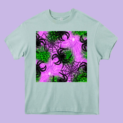 Halloween Spider Green Leopard Seamless Pattern Heavy Core Tee Designed By Bundleandbundleshop