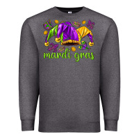 Charcoal Heather Mardi Gras with jester hat Premium Sweatshirt - HowdyJamesFarm