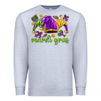 Heather Grey Mardi Gras with jester hat Premium Sweatshirt - HowdyJamesFarm