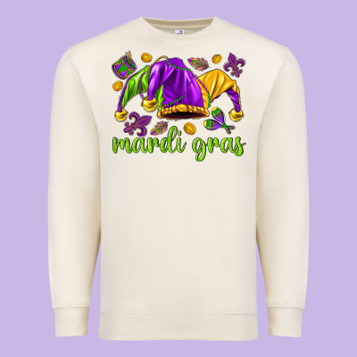 Mardi Gras With Jester Hat Premium Sweatshirt Designed By Howdyjamesfarm