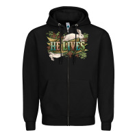 Black He lives Easter Zipper Hoodie - NancyCooperArtShop