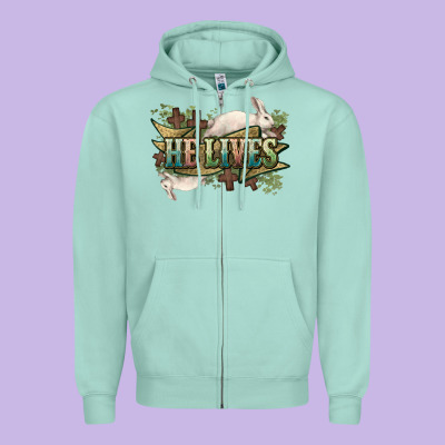He Lives Easter Zipper Hoodie Designed By Nancycooperartshop