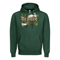 Sports Green He lives Easter Zipper Hoodie - NancyCooperArtShop
