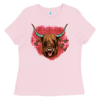 Bubblegum Pink highland cow valentines Ladies Tee - JahusDesignShop