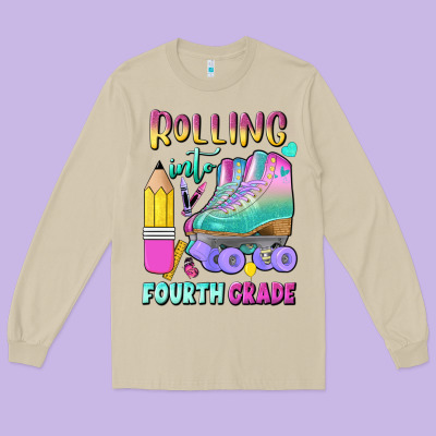 Rolling Into Fourth Grade Long Sleeve Tee Designed By Bundleandbundleshop