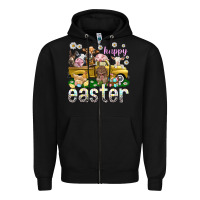 Black Happy Easter truck with farm animals Zipper Hoodie - NancyCooperArtShop