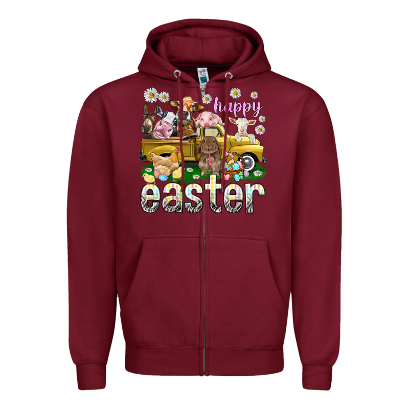 Happy Easter Truck With Farm Animals Zipper Hoodie by NancyCooperArtShop | Teevron