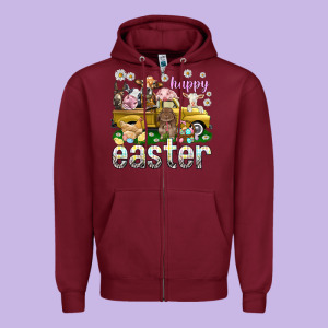 Happy Easter Truck With Farm Animals Zipper Hoodie Designed By Nancycooperartshop