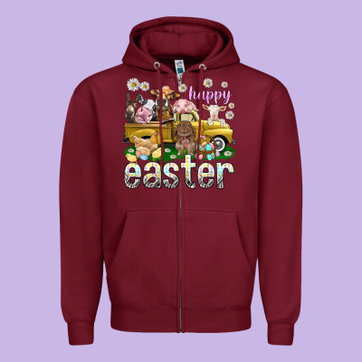 Happy Easter Truck With Farm Animals Zipper Hoodie Designed By Nancycooperartshop