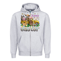 Heather Grey Happy Easter truck with farm animals Zipper Hoodie - NancyCooperArtShop