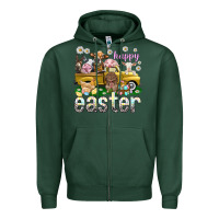 Sports Green Happy Easter truck with farm animals Zipper Hoodie - NancyCooperArtShop