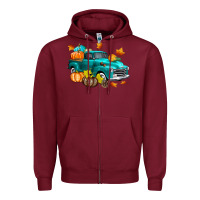 Burgundy Fall Farm Truck Zipper Hoodie - texasbilliewilder