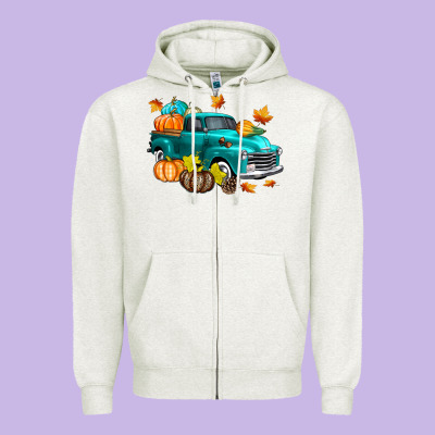 Fall Farm Truck Zipper Hoodie Designed By Texasbilliewilder