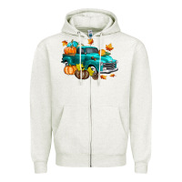 Oatmeal Heather Fall Farm Truck Zipper Hoodie - texasbilliewilder
