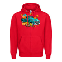 Red Fall Farm Truck Zipper Hoodie - texasbilliewilder