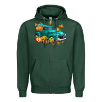 Sports Green Fall Farm Truck Zipper Hoodie - texasbilliewilder