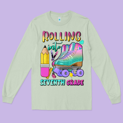 Rolling Into Seventh Grade Long Sleeve Tee Designed By Bundleandbundleshop