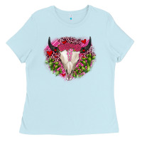 Baby Blue bull skull cactus valentines Ladies Tee - JahusDesignShop
