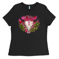 Black bull skull cactus valentines Ladies Tee - JahusDesignShop