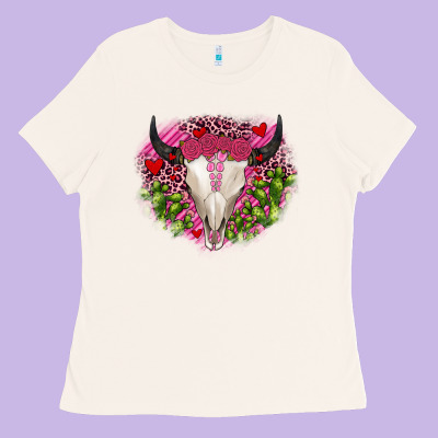 Bull Skull Cactus Valentines Ladies Tee Designed By Jahusdesignshop