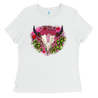 White bull skull cactus valentines Ladies Tee - JahusDesignShop