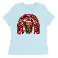 Baby Blue valentines highland cow rainbow Ladies Tee - JahusDesignShop