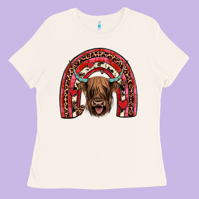 Valentines Highland Cow Rainbow Ladies Tee Designed By Jahusdesignshop