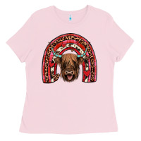 Bubblegum Pink valentines highland cow rainbow Ladies Tee - JahusDesignShop