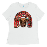 White valentines highland cow rainbow Ladies Tee - JahusDesignShop