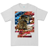 Dove Grey usa flag and leopard with boots 12 oz regular can cooler Premium Tee - Artiststas