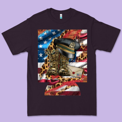 Usa Flag And Leopard With Boots 12 Oz Regular Can Cooler Premium Tee Designed By Artiststas