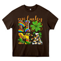 Chocolate Brown one lucky mama Heavy Core Tee - AdoDesignShop