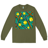 Army Green softball bat with leopard and glitter seamless pattern Long Sleeve Tee - BundleAndBundleShop